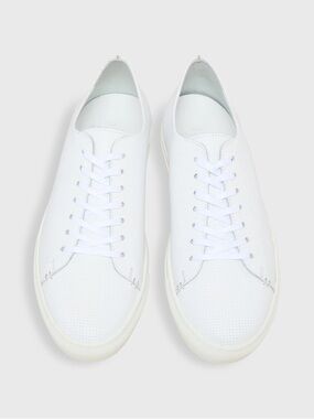 Sid Mashburn White Perforated Leather Low-Top Sneaker with Green Heel Stitching